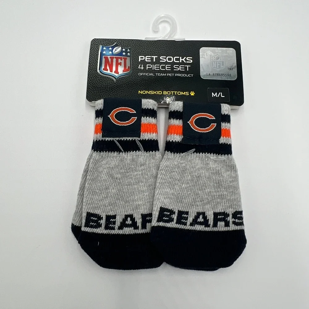 NFL Chicago Bears Pet Socks 4 Piece Set Nonskid Bottoms Gray Navy M/L